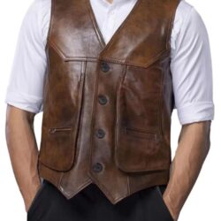 Men Stylish Real Lambskin Vintage Brown Leather Vest